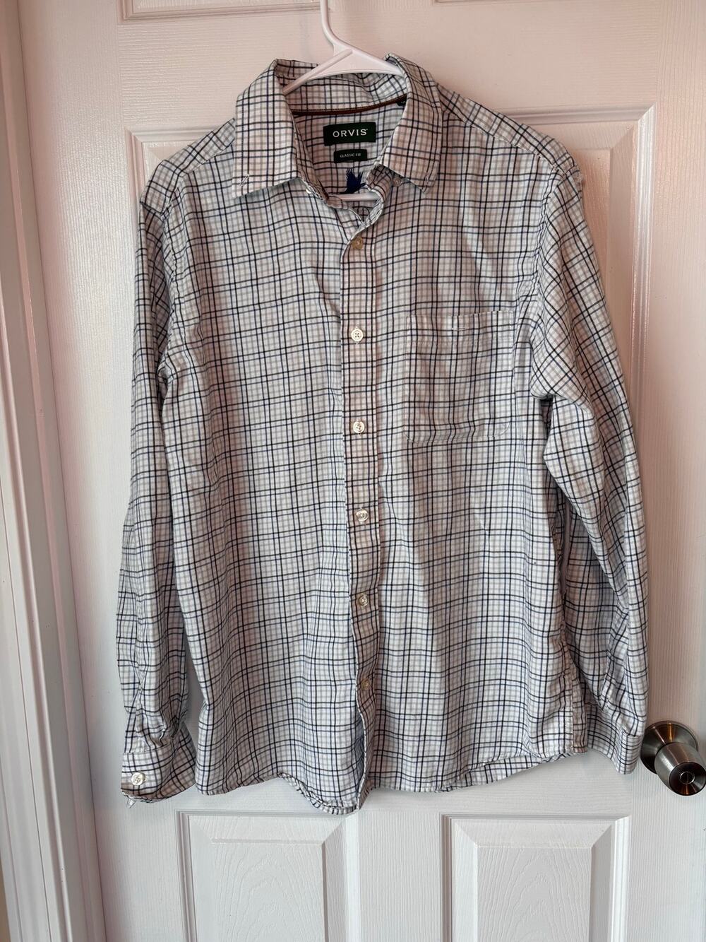 Orvis Men’s Medium Classic Fit Plaid Country Twill Button Down Shirt
